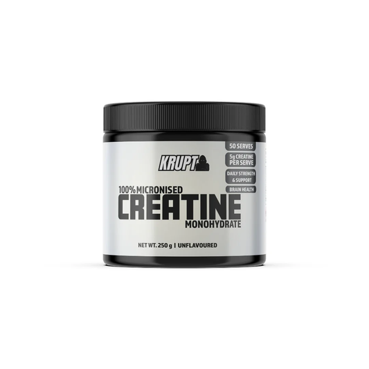Krupt 100% Micronised Creatine Monohydrate 250g container on a white background