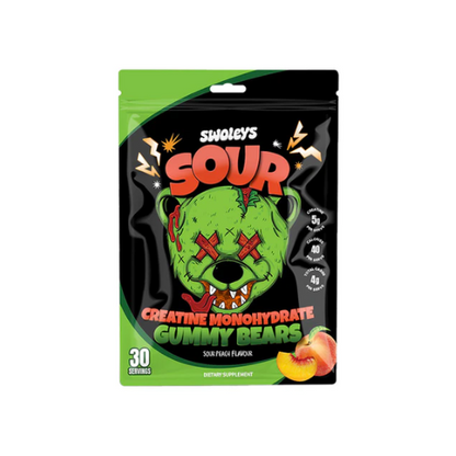 Swoleys Sour Gummy Bears packaging with a green and black design.