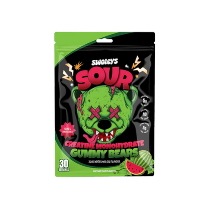 Swoley's Sour Gummy Bears packaging with green and black design